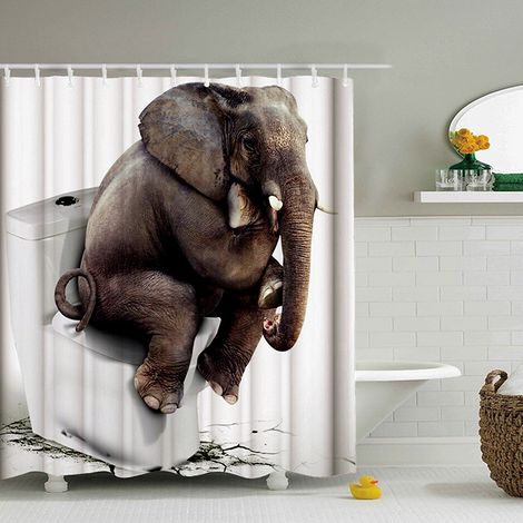 Filiyano-Rideau de douche à 12 anneaux (sans tapis) motif éléphant 180 x 200 cm, en tissu imperméable et anti-moisissures, lavable, pour baignoire. (1/5)