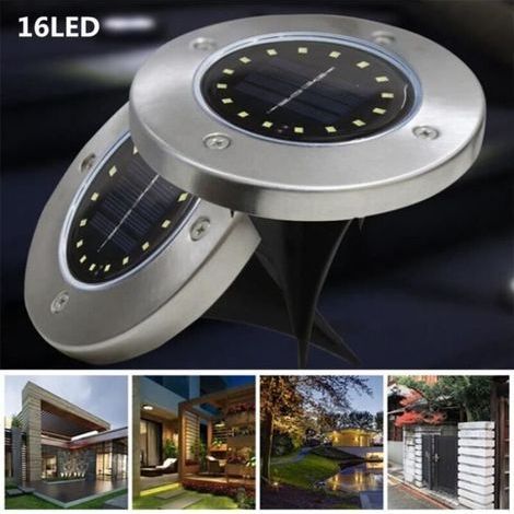 Lampada da terra - Acciaio inossidabile - 16 LED - Alimentazione solare - Ecologica - Impermeabile IP65 - Energia solare (1/3)