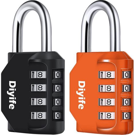 Cadenas à combinaison 4 chiffres, résistant aux intempéries, lot de 2, pour casiers & extérieur