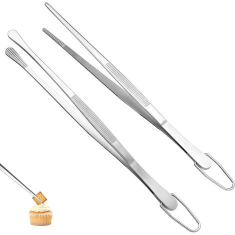 Jeu de Pince de Cuisine 20 cm – Acier Inoxydable 18/8 Alimentaire, Soudure Sans Joint Robuste – Ustensile de Cuisson pour Service, Décoration et Dressage (Embout Rond et Pointu, Argenté) (1/5)