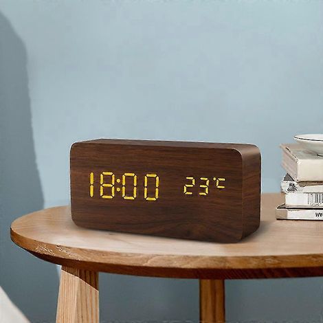 LED-Wecker mit Holzrahmen, Tischuhr, Sprachsteuerung, digitaler Wecker, USB-/AAA-Stromversorgung, elektronischer Desktop-Wecker-Bamboo wood
