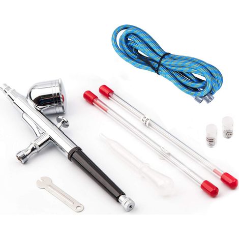 Professionnel Pistolet Aerographe Kit,Double Action avec Aiguilles de 0,2/0,3/0,5mm Buse et Tuyau (1/5)