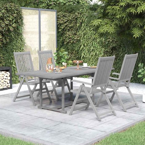 Ensemble repas de jardin 5 pièces en bois d’acacia gris, table extensible et chaises pliantes - PANGIVO (1/5)