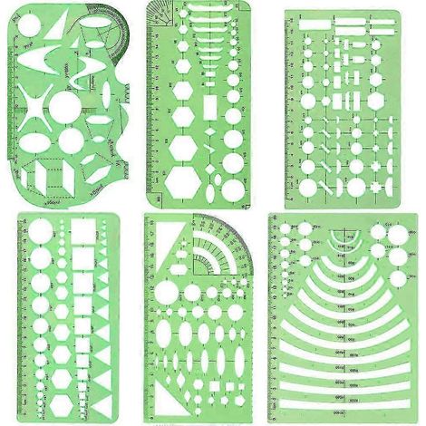 6 Gabarits de mesure en plastique, pochoirs de traçage géométrique, règles de dessin pour école, bureau, étudiants et enfants, coffret cadeau. (1/4)