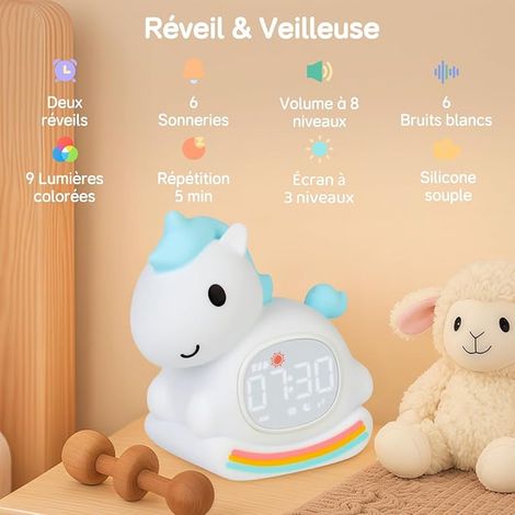 Horloge Réveil avec Veilleuse Lampe Rechargeable en Silicone Lampe de Bureau Bleu (1/4)