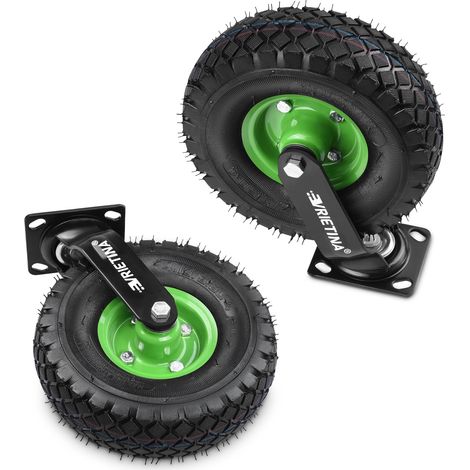 2 Stück Lenkrolle Set Ø 250 x 90 mm Rad, Ruhig Luftrad auf Stahlfelge Schwartz mit Stoßdämpfung, Bollerwagen & Transportwagen Kit