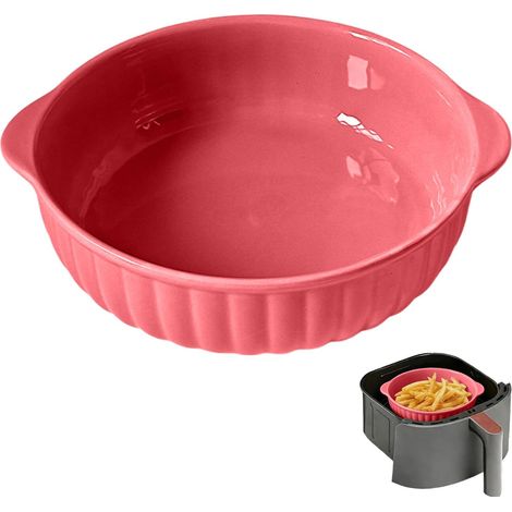 Plats à Four en Céramique 700 ml, 16,5 cm Plats de Ronds Cuisson avec Poignées, Viande, Légumes, pour Friteuse à Air Chaud, Four, Micro-ondes, Rose (1/5)