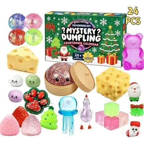 Calendrier de l'Avent 2026 Squishy Bao Bun, boîte surprise de 24 jours, jouet anti-stress tout doux (cadeau 1)