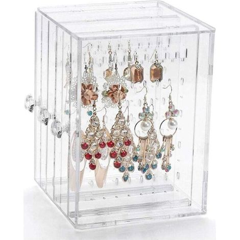 Support de Boucle d'oreille Acrylique Boucle d'oreille en Présentoir Rangement Boucles Doreilles Porte Boucles d'oreilles Boîte de Rangement avec 3 Tiroir Vertical pour Femmes (1/4)