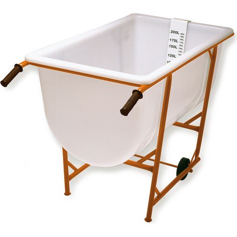 Auge à fond cylindrique 210 L en polyéthylène avec piétement tubulaire ergonomique, 2 roulettes et réglette graduée 10 à 200 L – Profondeur 50 cm (1/2)