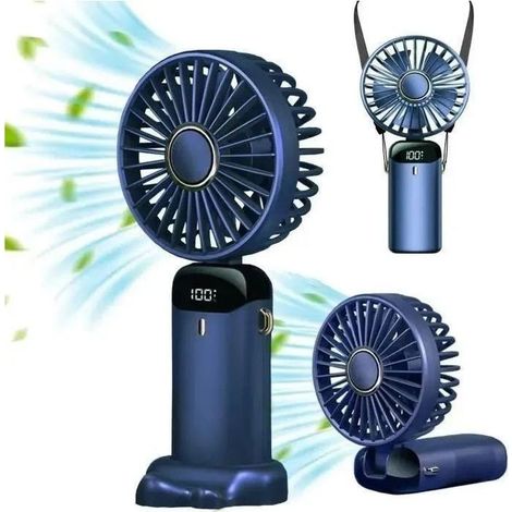 Mini Fan Portable Rechargeable by USB 5 Speeds with Base Battery 6500 mAh Fan of Desk Foldable, Blue (1/4)