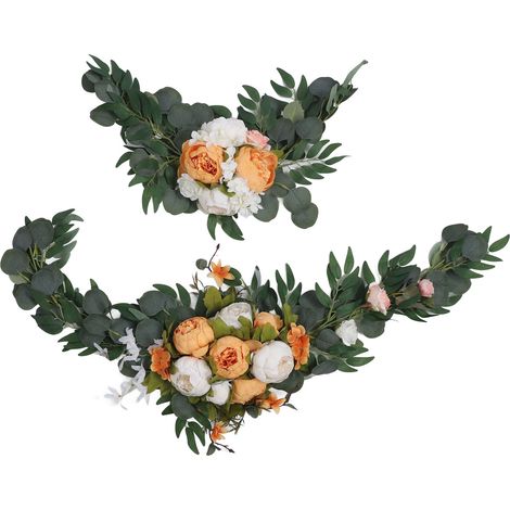 arches de mariage artificielles, fleurs orange, couleurs inaltérables et raffinées, panneaux de bienvenue romantiques pour mariage. (1/5)