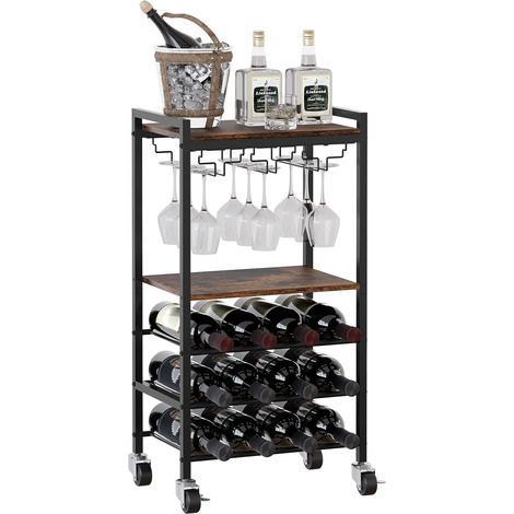 Métal Bois 12 Bouteilles Étagère à Vin Casier à Bouteilles Range Bouteille Porte Bouteille Vin Chariot à roulettes Vin Rangement Bouteille de Vin pour Cuisine (1/5)