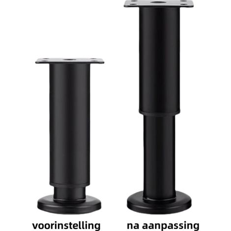 Pied de meuble réglable en métal (1 pièce) - Pied télescopique pour canapé à large base - Pied pour meuble TV, meuble bas, lit, table basse - Coussinet - 18 à 30 cm - Noir (1/5)