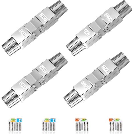 Set mit 4 werkzeuglosen Cat-7-Netzwerkkabelverbindern – Cat7-RJ45-Stecker – LAN-Installationskabeladapter – Cat-Ethernet-Stecker für Installationskabel – 10 Gbit/s (1/5)