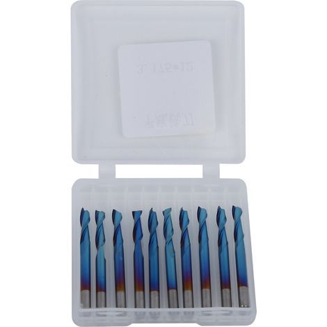 10 Pièces Fraise en Carbure Monobloc 2 Tranchants Revêtement Nano Bleu Fond Plat 3.175mm (1/5)