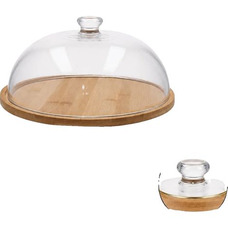 Soporte para tartas, base de bambú, cúpula de cristal, bambú, 29,5 x 29,5 x 15 cm (1/2)