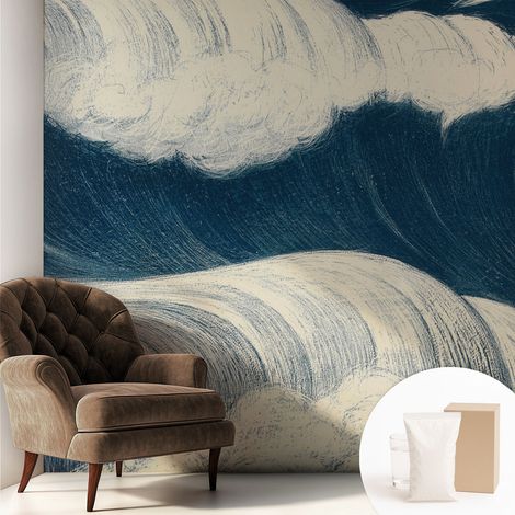 Papier peint intissé mural installation rapide du papier peint durable et résistante - Colle incluse gratuite Vagues de la mer 250x250 cm (1/5)
