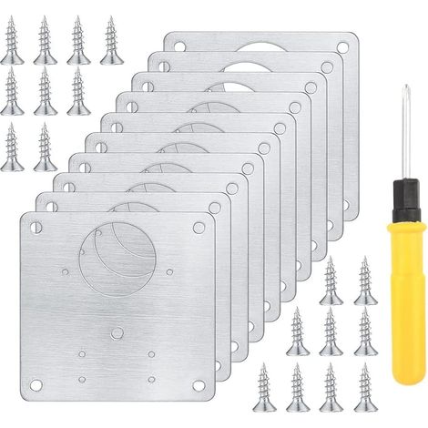 Kit de Réparation de Charnière en Acier Inoxydable de 10 Pièces Kit de Plaque de Support de Fixation Kit de Réparation de Charnière D'Armoire pour Porte D'Armoire de Meuble (1/5)