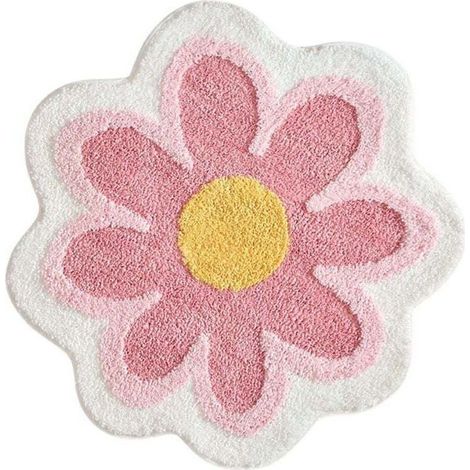 Tapis de bain mignon, doux et moelleux en forme de fleur, en microfibre, absorbant l'eau, antidérapant, pour toilettes, baignoire, douche, salle de bain, 65 cm x 65 cm (rose) (1/4)