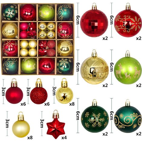 Boules et décorations de Noël - Décorations classiques pour sapin de Noël (44 pièces) - Or, rouge et vert