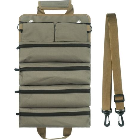 Sac à outils enroulable pour homme/femme, organiseur d'outils à roulettes durable et imperméable, bandoulière multifonctionnelle, sac à roulettes portable et robuste,vert (1/5)