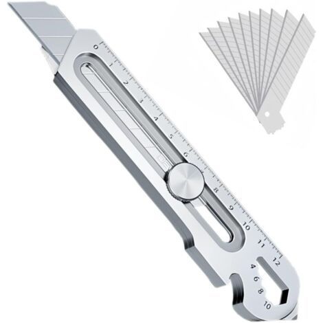 Cutter Professionnel Rétractable en Acier Inox, 2024 Couteau utilitaire polyvalent et robuste avec 10 Lame Cutter(18 mm),cutter de précision pour Bureau, Maison, École (1/5)