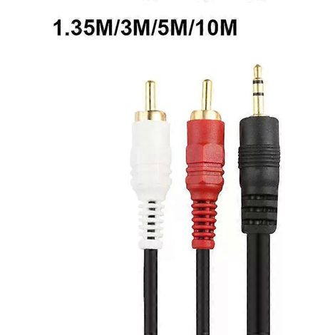 Câble d'extension de 3 m, 5 m et 10 m avec connecteur mâle 35 mm vers AV 2 RCA mâle, compatible avec les câbles audio pour téléphone, TV, audio AUX, ordinateur, haut-parleurs PC et musique. (1/5)