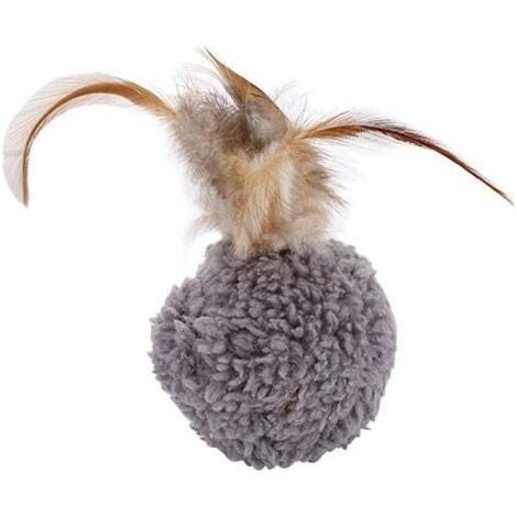 QORVA-Lot de 2 balles pour chat, jouet interactif à pompon pour chat mignon, jouet en plumes pour chat, balle de jeu pour animaux de compagnie