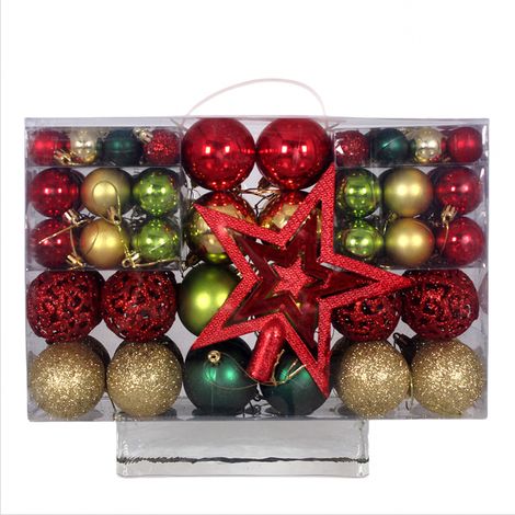 boules de Noël - décoration en intérieur et extérieur mates brillantes pailletées ouvertes cm 101 Ø3/4/6 plastique rouges (1/4)