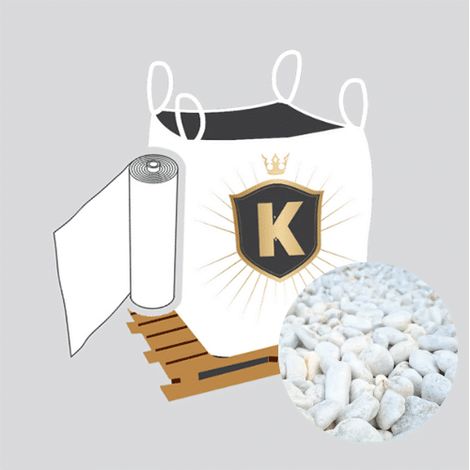Kit Galets blanc + géotextile = 1 Big Bag galet de marbre blanc 12/25 1.5T  [environ 20m2 sur 5cm d'épaisseur] + 1 géotextile 25m2 (1/3)