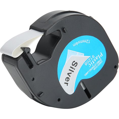Ruban d'étiquettes pour étiqueteuse Dymo 12 mm, fond argenté, lettres noires, accessoires 91208 (1/5)