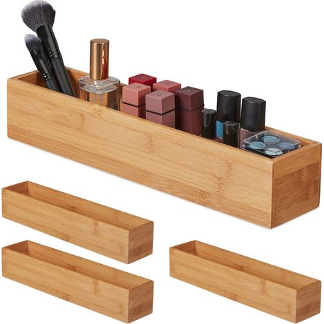 Set da 4 Svuotatasche in Bambù, Portatrucchi & Portaoggetti, Bagno, Cucina & Scrivania, Organizer Salvaspazio, Naturale (1/5)