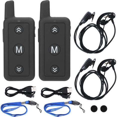 Mini-Walkie-Talkies (1 W, 400–480 MHz) mit Mikrofon, Headset, Ohrhörer und Haken (1/5)