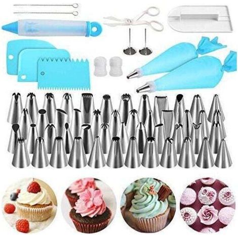 Barbecue Utensil - 62-Piece Pastry Nozzles Set, 25-Nozzle Pastry Kit, Silicone Piping Bag, Icing Spatula & Cake Scraper, Pastry Accessories for Cupcakes, Choux Pastry, etc. (1/4)