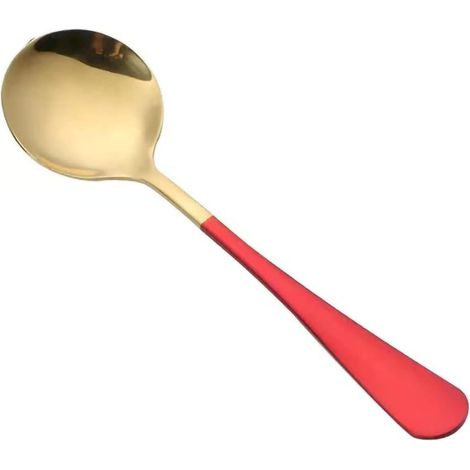 Cuillère Ronde de, cuillère épaisse en Acier Inoxydable avec poignée Longue Confortable pour Le Pudding de yogourt céréales de crème (Red Gold Spoon) (1/5)