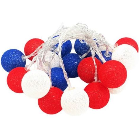 1 Guirlande lumineuse, 20 LED boules rouge blanc bleu, fil cuivre PVC, 3 mètres, fête patio jardin (1/4)