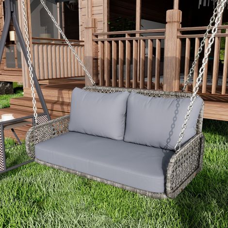 Set di mobili da giardino per esterni a 2 posti - Altalena da giardino effetto rattan con cuscini - Carico 320 kg - Grigio
