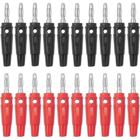 20 fiches bananes de 4 mm (10 rouges, 10 noires), fiches haut-parleurs 20 A pour le raccordement d'enceintes Hi-Fi, d'amplificateurs, de récepteurs et de systèmes stéréo. Marque : BuxiuGK (1/4)