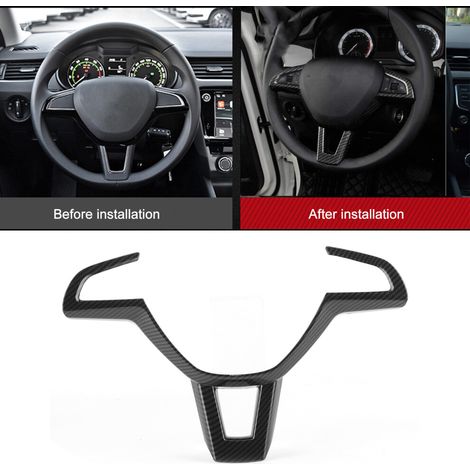 Embellecedor de volante de fibra de carbono negro brillante para Skoda Octavia (2016-2019)