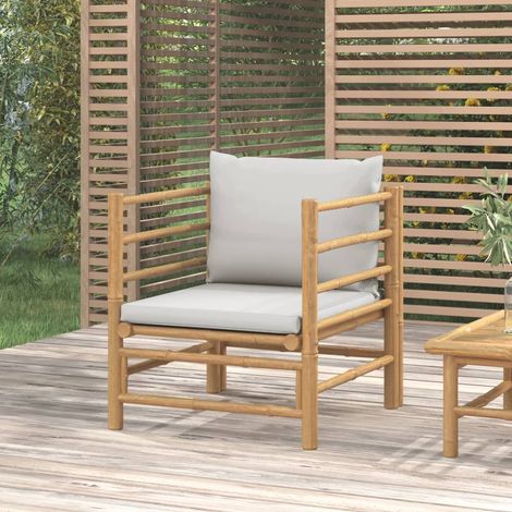 Canapé de jardin, Canapé d'extérieur, Banc de jardin avec coussins gris clair bambou MJU1815 (1/5)
