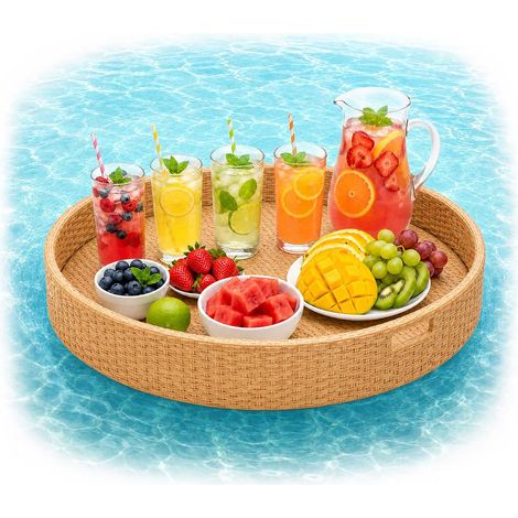 Bandeja flotante para piscina – 80 cm, ratán PE resistente a la intemperie (1/5)