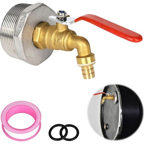 1/2"-Tankanschluss mit Messingkugelhahn, IBC-Adapter mit Dichtung für 208-Liter-Fässer, auslaufsicherer Wasserhahn für die Gartenbewässerung (1/5)