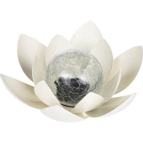 LED Lotusblume Gartendeko Solarlampe Außenleuchte Solarleuchte Tischlampe, Metall weiß Crackle-Glas, DxH 27,6 x 12 cm (1/2)