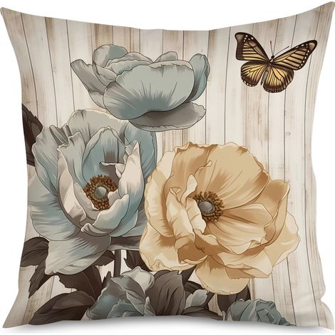 Housse de coussin bois rustique et fleurs séchées (1/5)