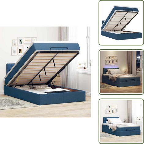 The Living Store Pouf Letto con Materasso e LED Blu 120x200 cm in Tessuto - Materasso a molle