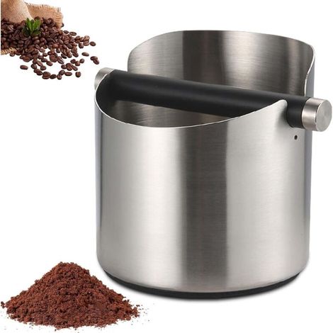 Bac à Marc de Café 600ml en Acier Inoxydable - Boîte à Marc de Café/Porte-Filtre avec Knock Box Intégré - Récipient Professionnel pour Élimination Facile du Marc Humide (Argenté) (1/5)