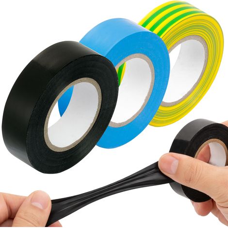 Lot de 3 rubans isolants de 10 m et 19 mm de diamètre, noir, bleu, jaune, vert (1/3)
