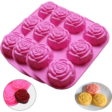 Moule En Silicone - Moule À Roses - 6 Cavités - Pour Gâteaux Chocolats Savons Faits Main - Usage Cuisson Congélation Micro-ondes - 25 x 16,5 x 3,3 cm (1/5)