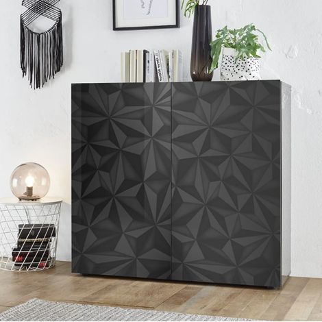 Buffet PRISMA haut 2 portes – Design géométrique noir (1/5)